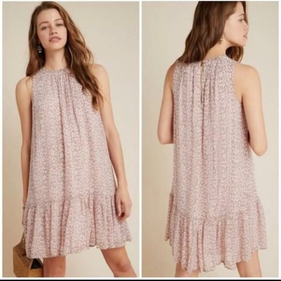 Anthropologie Natali Pink Pleated Ruffle Mini Sundress Keyhole Size XS - Picture 1 of 8
